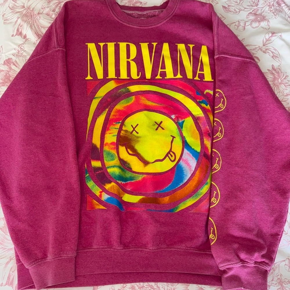 pink nirvana urban outfitters crew neck sweatshirt